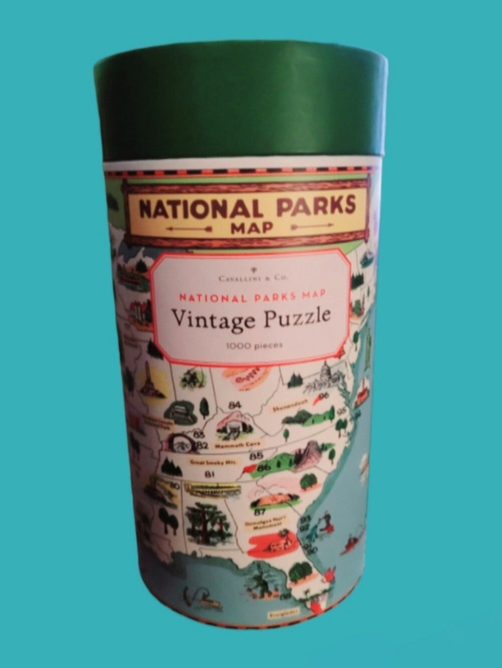 CAVALLINI & CO. 1000-PIECE VINTAGE NATIONAL PARKS MAP JIGSAW PUZZLE.